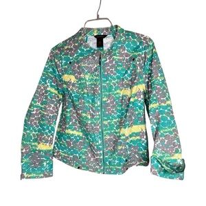 Multiples Women's Jacket - Green/Gray/Yellow Front Zipper Closure